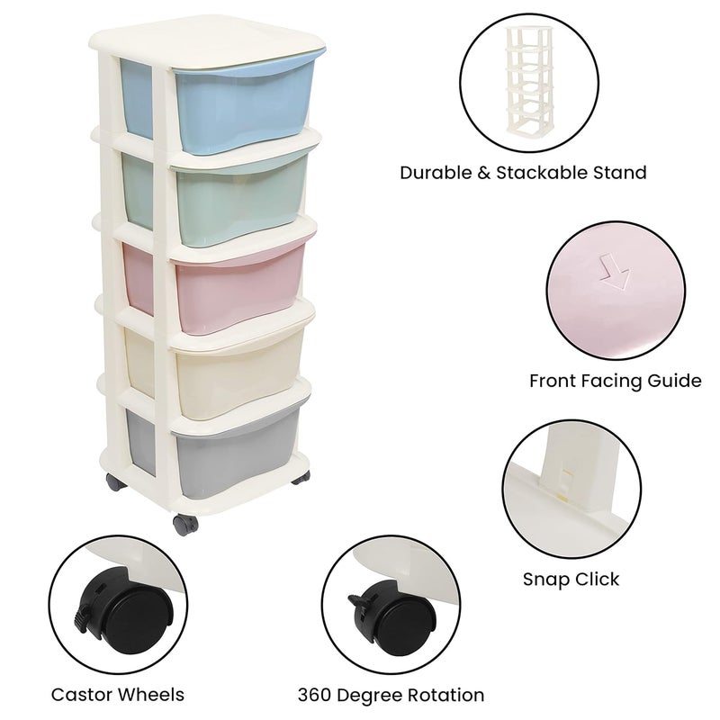 ABOUT SPACE نظام درج متعدد الطبقات 5 عن الفضاء خزانة بلاستيكية متعددة الاستخدامات مع رفوف قابلة للإزالة وعجلات دوارة للمنزل والمطبخ وغرفة المعيشة وغرفة النوم L 36 × B 36 × H 98 سم متعدد الألوان - Image 5