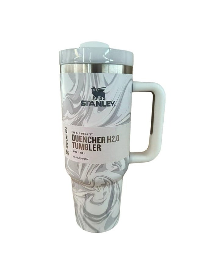 Stanley 40oz Stainless Steel Car Travel Tumbler – Triple-Function Rotating Lid with Splash-Resistant Straw Opening – Durable Vacuum Insulated Thermos Keeps Drinks Cold or Hot for Hours – Sleek Ergonomic Design, Cupholder-Friendly – Imported White Grain Pattern - Image 1