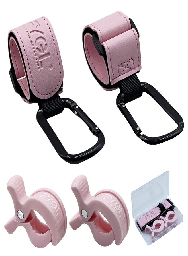 FYGL 4-Pack Stroller Organizer: 2 Universal Pram Clips with 2 Stroller Hooks | Convenient Travel & Shopping Essentials for Baby Carriage - Light Pink - Image 1