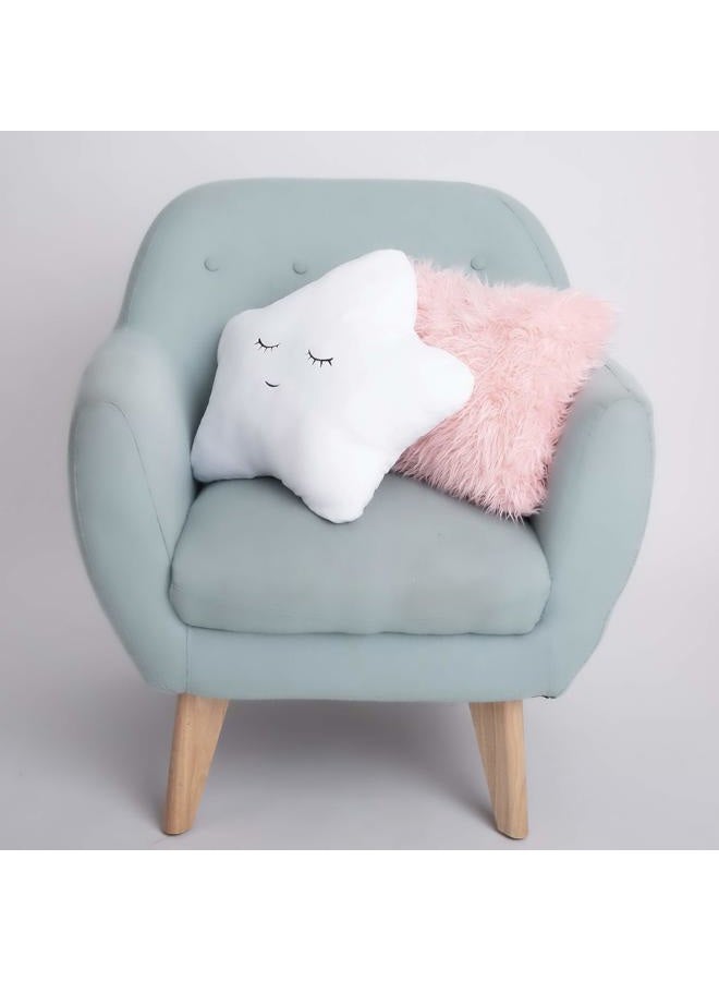 Perfectto Design Set of 2 Decorative Throw Pillows for Baby Girls, Kids. Star Furry White w/Cute Embroidered Sleeping Face and Fluffy Pink Faux Fur, Soft and Plush - For Crib - Nursery Toddler or Teen Bedroom Décor - Image 3
