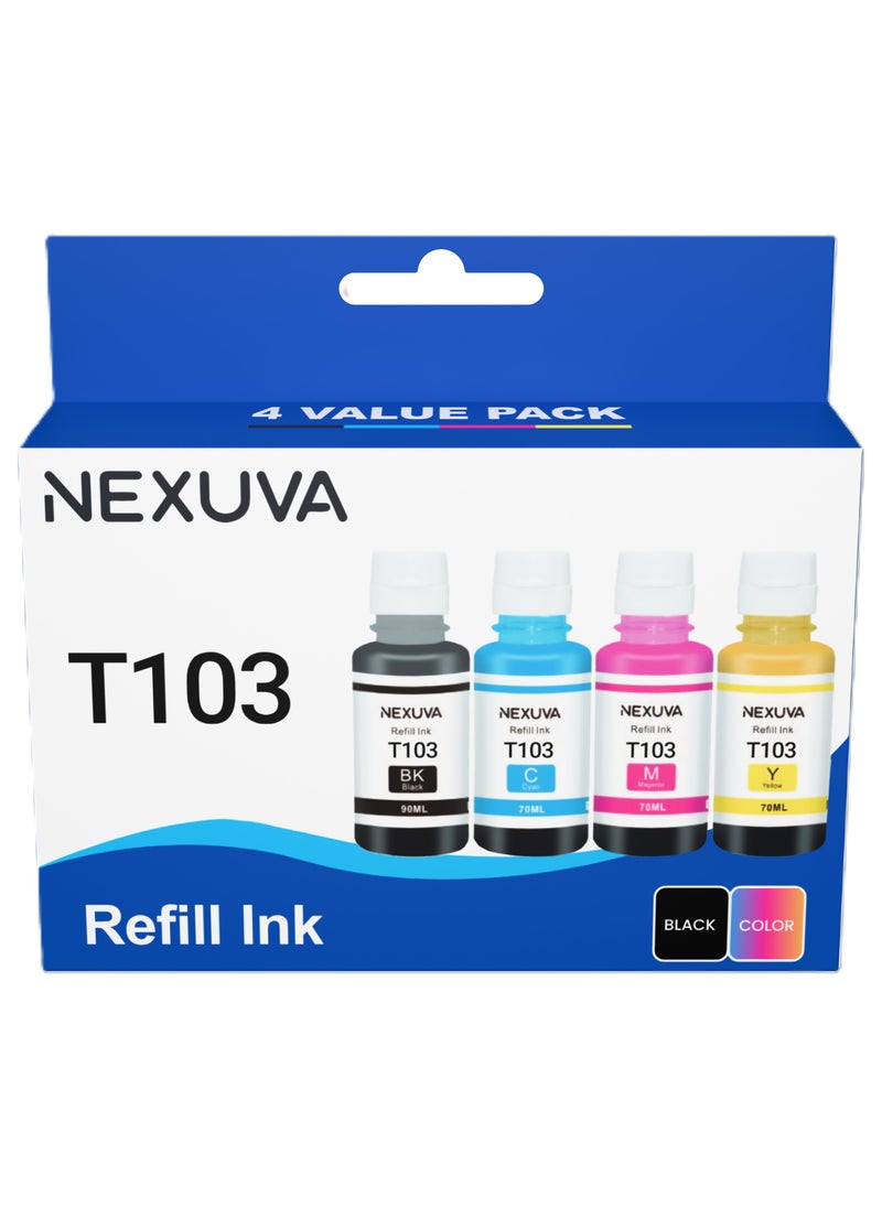 NEXUVA 103 Compatible Refill Ink Bottles by NEXUVA – Replacement for Epson 103 – Black, Cyan, Magenta, Yellow (4-Pack)  - Image 1