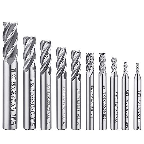 AFUNTA 10 PCS 0.08" - 0.47" End Mills, AFUNTA 4-Flute HSS CNC Straight Shank Drill Bit Set Cutter Tool Set for Wood Aluminum Steel Titanium - Image 1