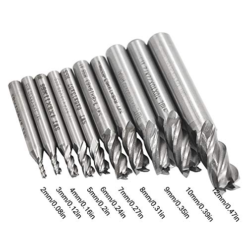 AFUNTA 10 PCS 0.08" - 0.47" End Mills, AFUNTA 4-Flute HSS CNC Straight Shank Drill Bit Set Cutter Tool Set for Wood Aluminum Steel Titanium - Image 3