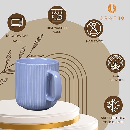 CRAF10 Linear Luxe Ceramic Coffee/Milk Mugs, 340 ML, Dishwasher & Microwave Safe, SkyBlue, Set of 1 - Image 4