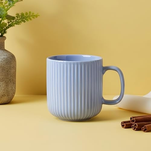 CRAF10 Linear Luxe Ceramic Coffee/Milk Mugs, 340 ML, Dishwasher & Microwave Safe, SkyBlue, Set of 1 - Image 5