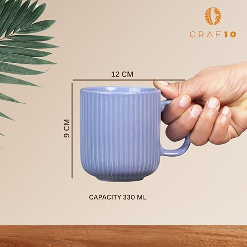 CRAF10 Linear Luxe Ceramic Coffee/Milk Mugs, 340 ML, Dishwasher & Microwave Safe, SkyBlue, Set of 1 - Image 3