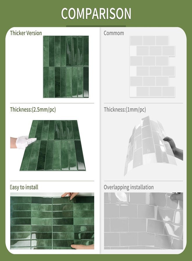 MOONFUN 10 Sheets Upgraded Thicker Design Subway Tile Peel and Stick Backsplash,12”×12”Self Adhesive Wall Tiles Stick on Back Splash for Kitchen,Bathroom,Camper(Forest Green) - Image 4