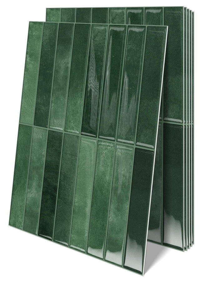 MOONFUN 10 Sheets Upgraded Thicker Design Subway Tile Peel and Stick Backsplash,12”×12”Self Adhesive Wall Tiles Stick on Back Splash for Kitchen,Bathroom,Camper(Forest Green) - Image 1