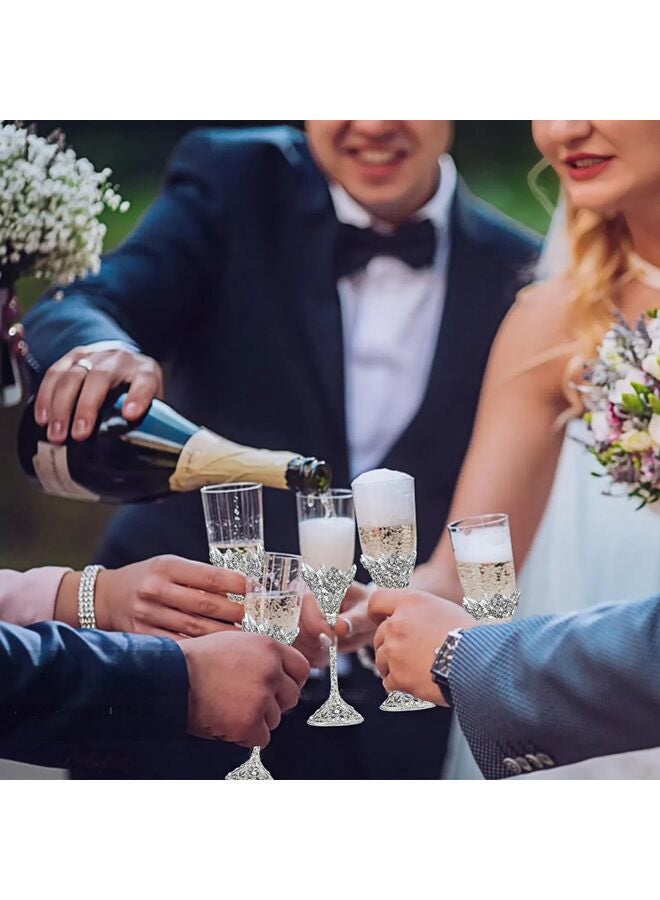 قطعتان من كؤوس الشمبانيا، سعة 7 أونصات، مصنوعة من زجاج كريستالي وقاعدة معدنية مزينة بأحجار كريستالية، مثالية لحفلات الزفاف والذكرى السنوية وأعياد الميلاد، كما تُعد هدية رائعة للعروسين. - Image 3