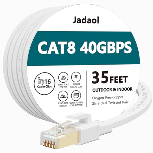 Jadaol Cat8 Ethernet Cable, Outdoor&Indoor, 35 FT Heavy Duty High Speed Cat 8 LAN Network Cable, 40Gbps 2000MHz RJ45 Flat Internet Computer Patch Cord, Weatherproof S/FTP UV Resistant for Router/Modem/Gaming - Image 1