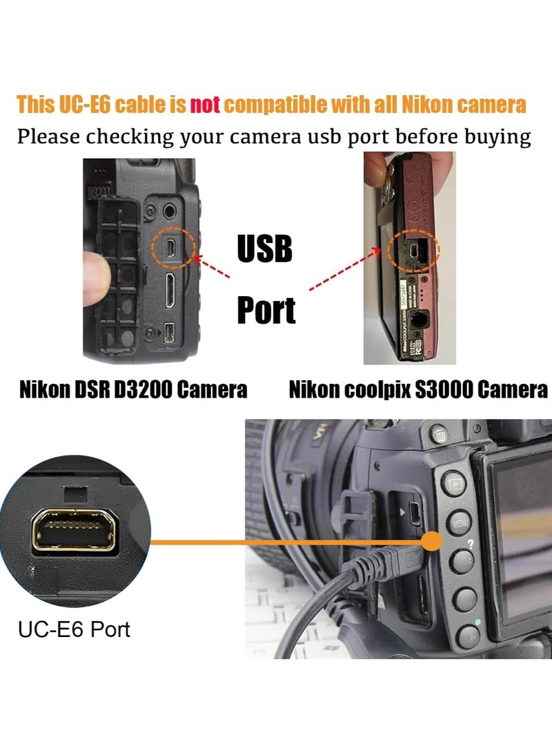 USB Camera Transfer Data Sync Charger Cable Replacement UC-E6 UC-E23 UC-E17 Cord for Nikon Coolpix B500, A300, A10, A100, L29, L31, L32, for Nikon Camera SLR DSLR D3300 D750 D5300 D7200 D3200 - Image 2