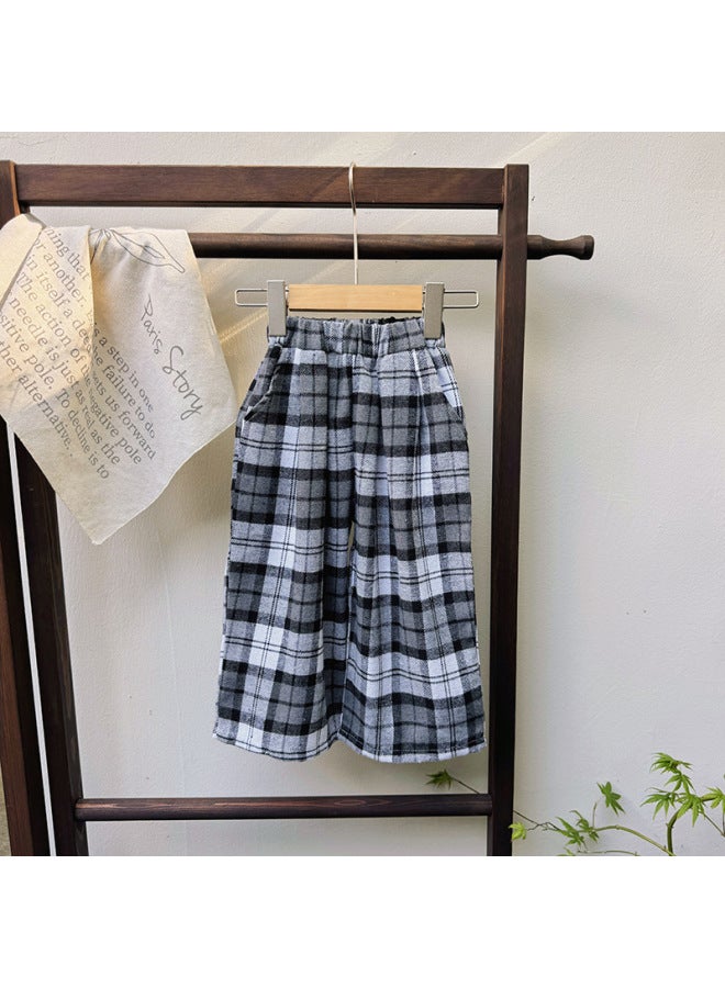 PLAID Pants Women Autumn Winter New Loose Drape Straight Leg Pants Retro Lazy Style Wide Leg Pants - Image 1