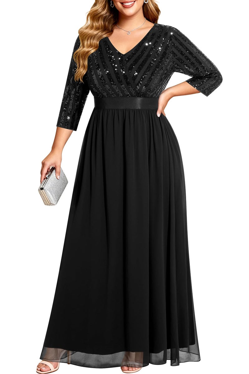Talisea Black Formal Dresses for Women Plus Size Long Gowns Evening Ball Elegant Gala Mother of Bride Sequin Prom Dress - Image 1