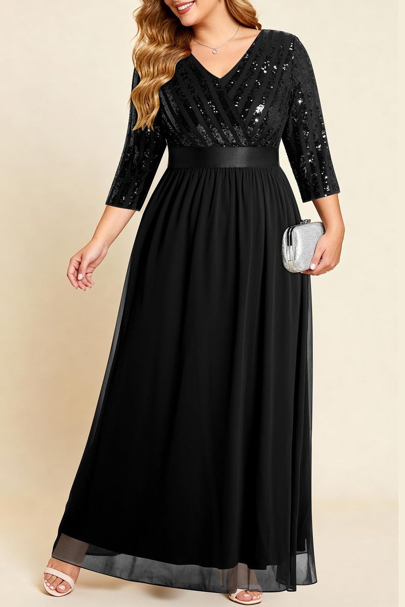 Talisea Black Formal Dresses for Women Plus Size Long Gowns Evening Ball Elegant Gala Mother of Bride Sequin Prom Dress - Image 4