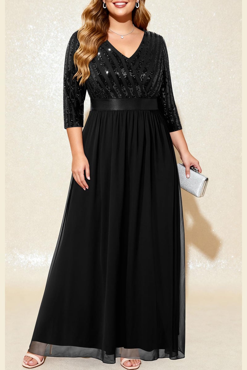 Talisea Black Formal Dresses for Women Plus Size Long Gowns Evening Ball Elegant Gala Mother of Bride Sequin Prom Dress - Image 2
