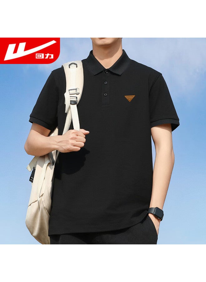 Pull Back Warrior Short Sleeve T-shirt Men's Summer Polo Shirt Breathable Quick-drying Ice Silk Turn-down Collar Casual Men's Top Black 2XL - Image 1