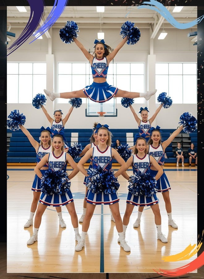 JenPen Women's Cheerleader Costume Halloween High School Cheerleading Outfit Musical Cheer Uniform Hair Bow Pom Pom(Blue,M) - Image 4