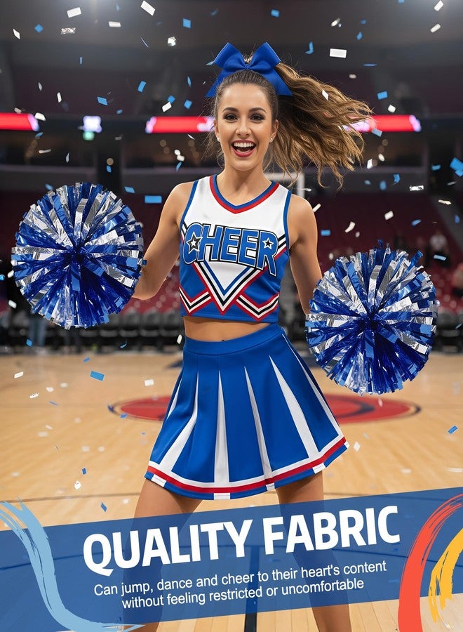 JenPen Women's Cheerleader Costume Halloween High School Cheerleading Outfit Musical Cheer Uniform Hair Bow Pom Pom(Blue,M) - Image 5