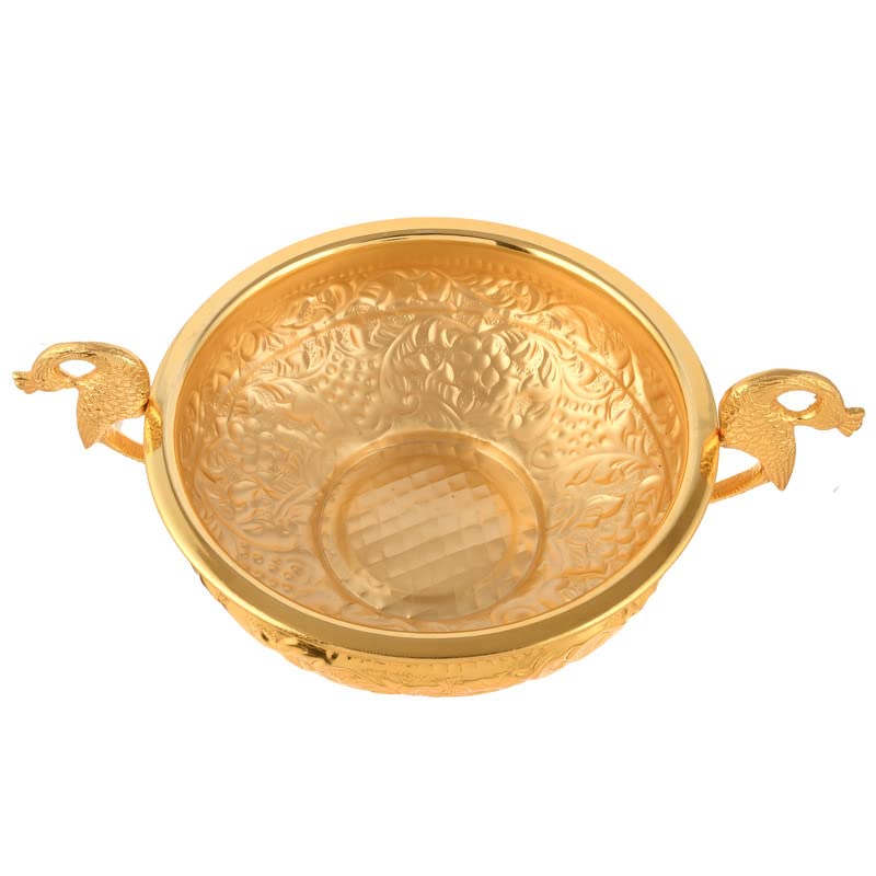 JAIPUR ACE JAIPUR ACE Decorative Pure Brass Gold Urli with Peacock Handle l Urli for Home Decor l Ideal for Gifting and Pooja and Decoration l Weight 750 gm 8 Diameter Urli 45 Height - Image 5