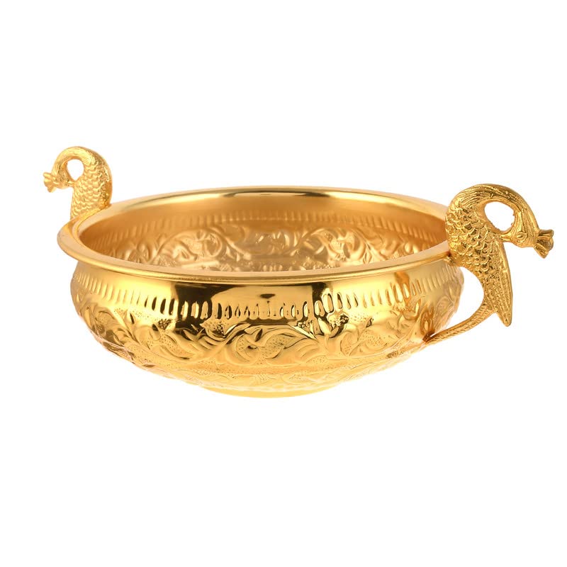JAIPUR ACE JAIPUR ACE Decorative Pure Brass Gold Urli with Peacock Handle l Urli for Home Decor l Ideal for Gifting and Pooja and Decoration l Weight 750 gm 8 Diameter Urli 45 Height - Image 4