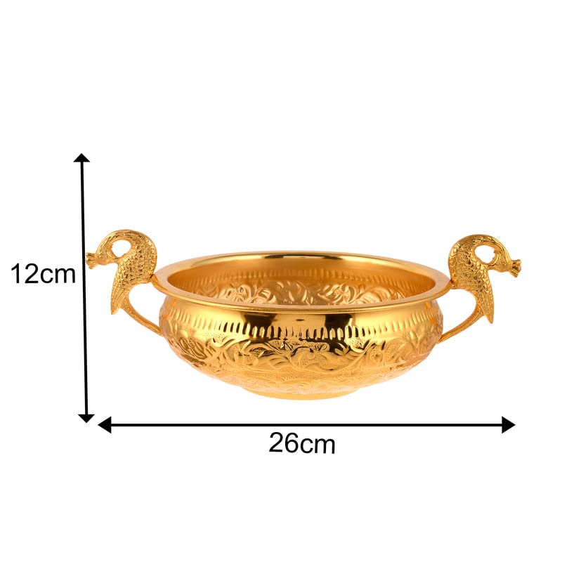 JAIPUR ACE JAIPUR ACE Decorative Pure Brass Gold Urli with Peacock Handle l Urli for Home Decor l Ideal for Gifting and Pooja and Decoration l Weight 750 gm 8 Diameter Urli 45 Height - Image 3