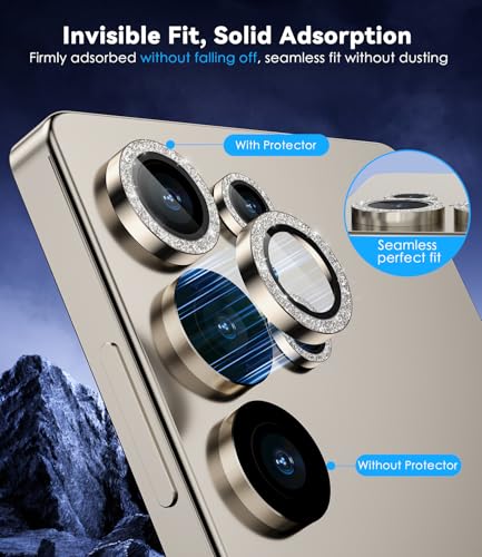 CloudValley for Galaxy S25 Ultra Camera Lens Protector Bling, 9H Tempered Glass + Aluminum Alloy Lens Protective Ring [Glitter Decoration] Ultra-HD Tempered Glass Cover,Glitter Titanium Gray - Image 4