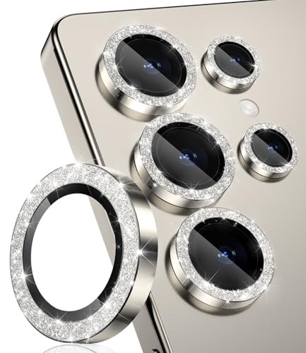 CloudValley for Galaxy S25 Ultra Camera Lens Protector Bling, 9H Tempered Glass + Aluminum Alloy Lens Protective Ring [Glitter Decoration] Ultra-HD Tempered Glass Cover,Glitter Titanium Gray - Image 1