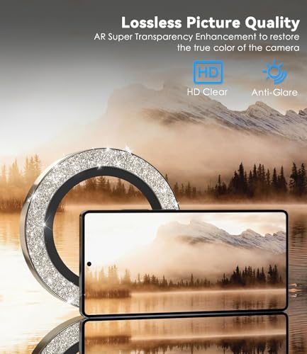 CloudValley for Galaxy S25 Ultra Camera Lens Protector Bling, 9H Tempered Glass + Aluminum Alloy Lens Protective Ring [Glitter Decoration] Ultra-HD Tempered Glass Cover,Glitter Titanium Gray - Image 5