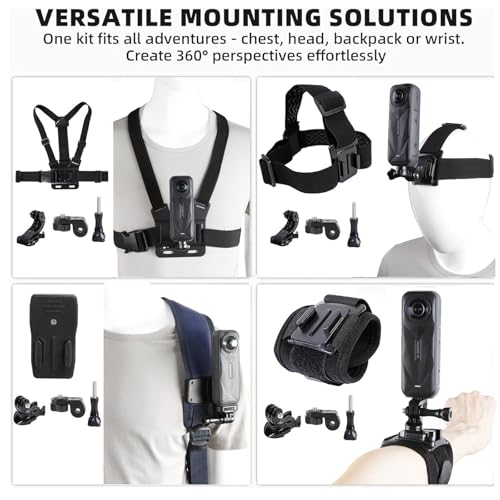 PELLKING Accessories Kit for Insta360 One X5/X4/X3/X2/X, One R, X and GoPro Hero 9,New Quick Release Head Strap Mount + Chest Mount Harness + Backpack Clip Holder + 360°Rotating Wrist Strap - Image 2