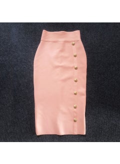 Generic 2022 Autumn New High-Waisted Slimming Single-Row Button Design Mid-Length Dress Tummy Control Shapewear Underneath Pink 