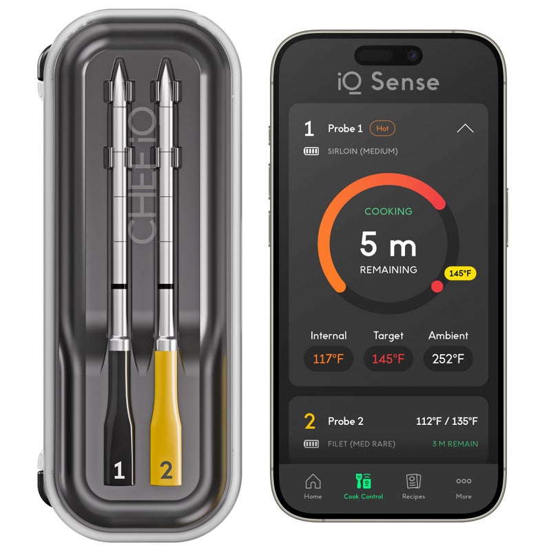 CHEF iQ Sense Smart Wireless Meat Thermometer 2 UltraThin Probes WiFi Unlimited Range 1000F Heat Safe 5 Sensors BBQ Grill Oven Smoker Air Fryer Gen3