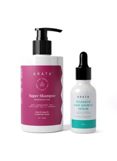 ARATA Grow Strong Combo | Intensive Hair Growth Serum & Super Shampoo | Boost Hair Growth | Reduce Hair Loss | Smooth & Shiny Hair | 3% Redensyl, Biotin, Protein, Vitamins | 330 Ml  - Image 1