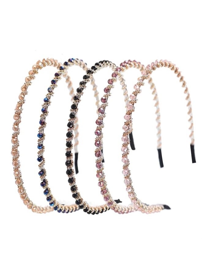 Ruihfas Fashion 5Pcs Bling Rhinestone Hair Hoop Band Crystal Beaded Headband for Women - Image 1