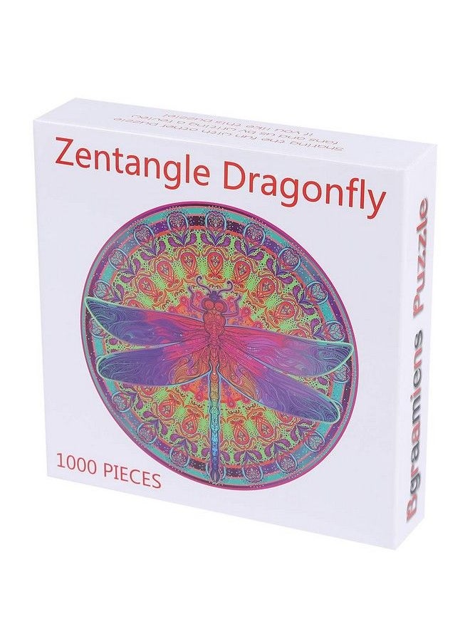 Bgraamiens - Puzzle Zentangle Dragonfly 1000 Pieces Vivid Dragonfly Round Mandala Puzzle Color Challenge Jigsaw Puzzles - Image 1
