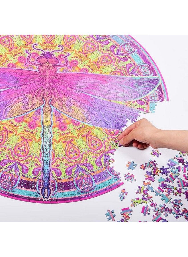 Bgraamiens - Puzzle Zentangle Dragonfly 1000 Pieces Vivid Dragonfly Round Mandala Puzzle Color Challenge Jigsaw Puzzles - Image 1