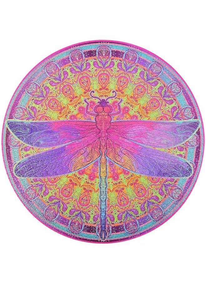 Bgraamiens - Puzzle Zentangle Dragonfly 1000 Pieces Vivid Dragonfly Round Mandala Puzzle Color Challenge Jigsaw Puzzles - Image 1