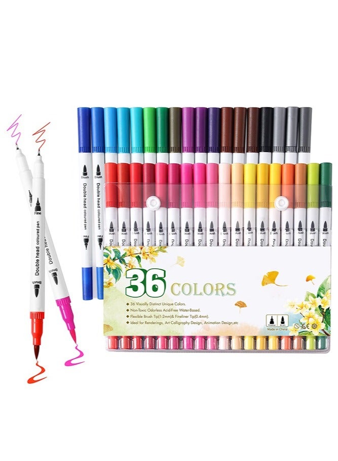 Generic 36 Colors Brush Tip Markers for Adults Coloring and Lettering, Dual Tip Brush Pens for Kids Drawing, Coloring Pens for Arts, Journaling, Doodling  - Image 1