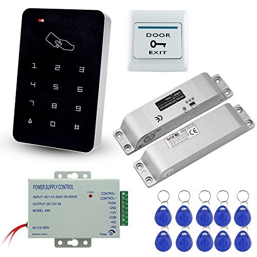 LIBO Smart Home LIBO Full Set Kit of RFID Access Control Keypad 125KHz with DC12V Electric Lock Electronic Bolt Lock, 3A Power Supply, Exit Button, 10pcs ID Key Cards - Image 1