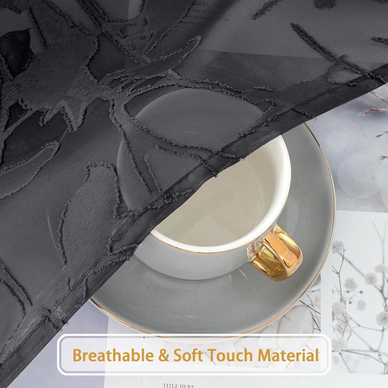 OVZME Textured Black Sheer Curtains 84 Inches Long 2 Panels Set, Light Filtering Leaf Bird Jacquard Voile Semi Sheer Curtains for Bedroom, Dual Rod Pocket Farmhouse Window Drapes, 2x38Wx84L Inches - Image 4