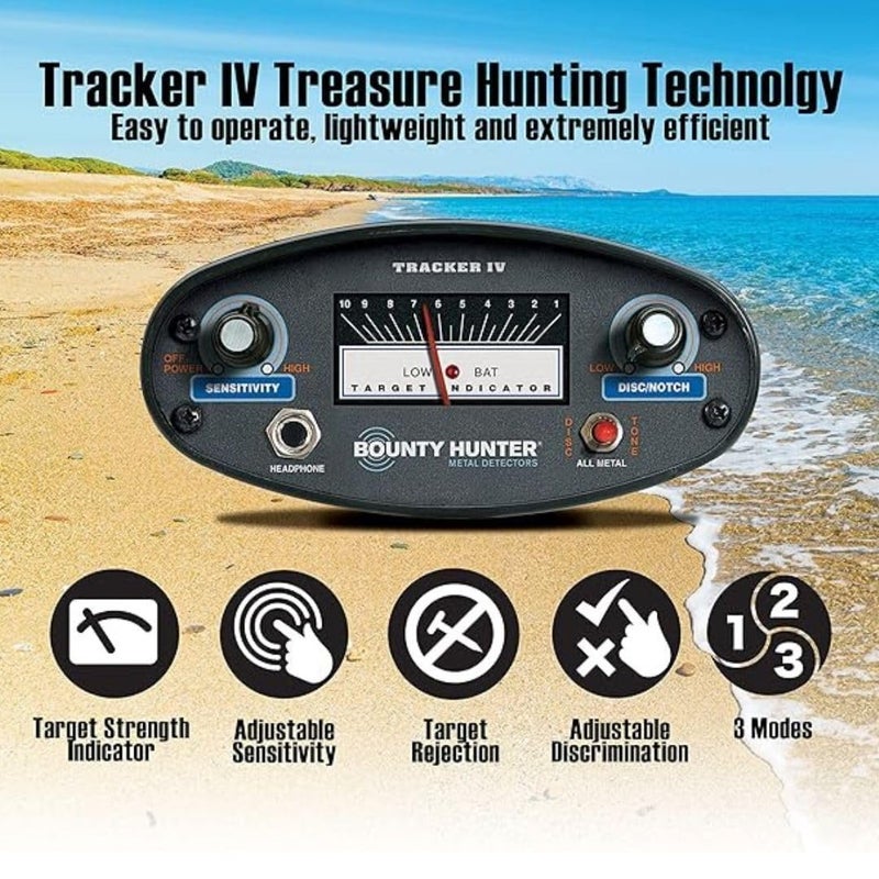BOUNTY HUNTER كاشف المعادن باونتي هانتر TK4 Tracker IV مع ملف 8 بوصة مقاوم للماء، أوضاع كشف متعددة، تصميم متين، وأدوات تحكم سهلة الاستخدام لمغامرات البحث عن الكنوز في جميع التضاريس - Image 4