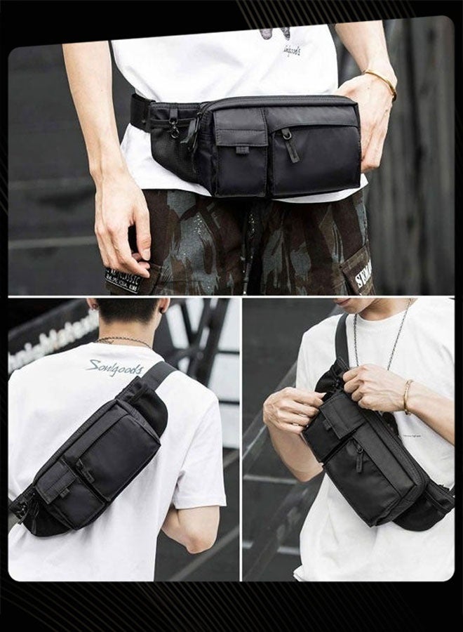 Joychic Casual Men Sports Waist Bag Large Capacity Waterproof Men's Adjustable Straps Premium Lightweight Shoulder Backpack for Gym Fitness Travel Work Black - Image 2