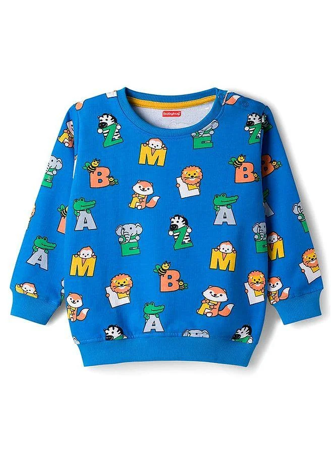Babyhug Babyhug Terry Knit Full Sleeves Alphabet Printed T-Shirt & Lounge Pant Set - Yellow & Blue