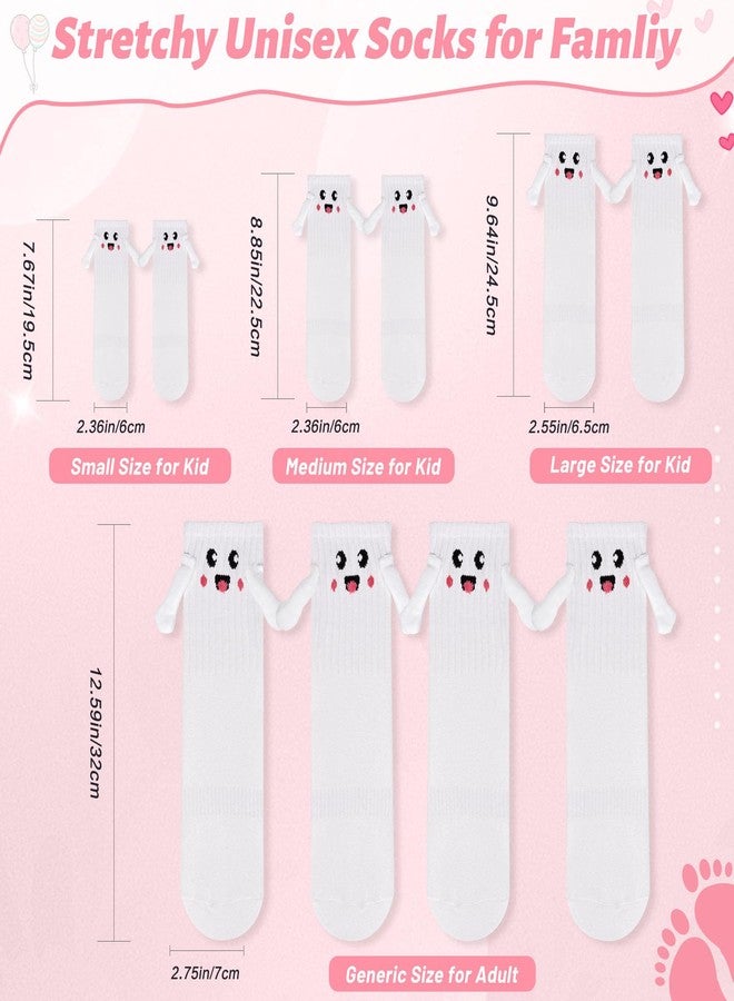 COZYMATE Hand Holding Socks Magnet 3 Pairs Family Matching Novelty Socks that Hold Hands for Couples Parent-Child Gag Gift (US, Alpha, One Size, Regular, Regular, White-Adults(2Pairs)+Kid(1Pair-S) - Image 2