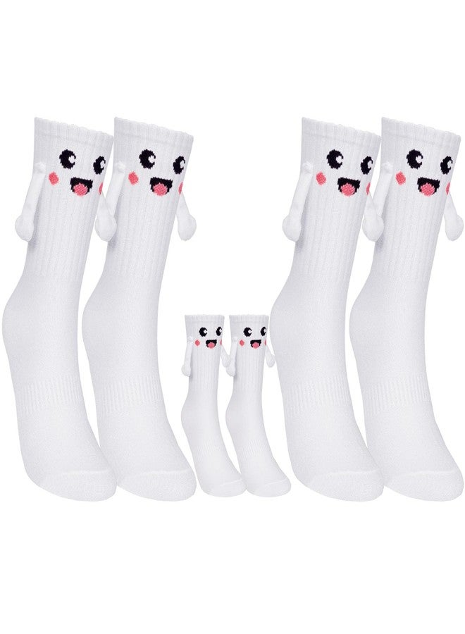 COZYMATE Hand Holding Socks Magnet 3 Pairs Family Matching Novelty Socks that Hold Hands for Couples Parent-Child Gag Gift (US, Alpha, One Size, Regular, Regular, White-Adults(2Pairs)+Kid(1Pair-S) - Image 1