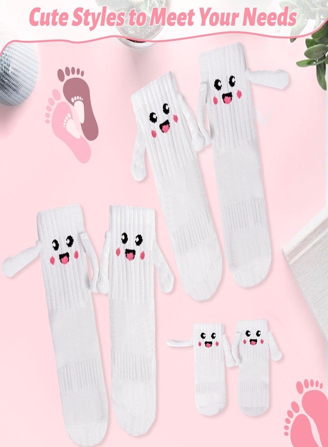 COZYMATE Hand Holding Socks Magnet 3 Pairs Family Matching Novelty Socks that Hold Hands for Couples Parent-Child Gag Gift (US, Alpha, One Size, Regular, Regular, White-Adults(2Pairs)+Kid(1Pair-S) - Image 4