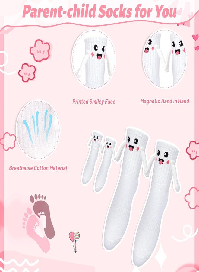 COZYMATE Hand Holding Socks Magnet 3 Pairs Family Matching Novelty Socks that Hold Hands for Couples Parent-Child Gag Gift (US, Alpha, One Size, Regular, Regular, White-Adults(2Pairs)+Kid(1Pair-S) - Image 3