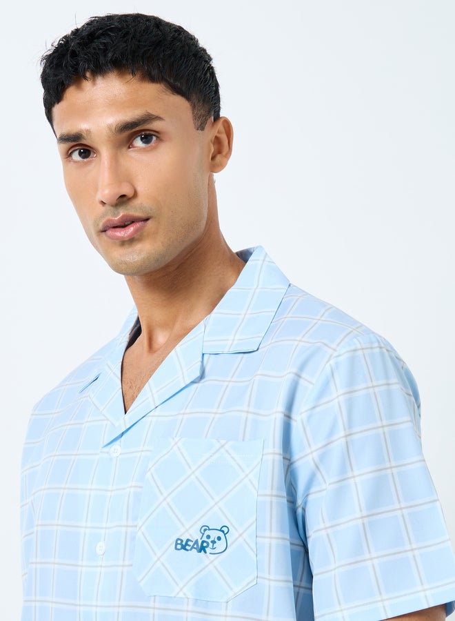 Styli Men Blue Checked Shirt and Pyjama Set - Image 3