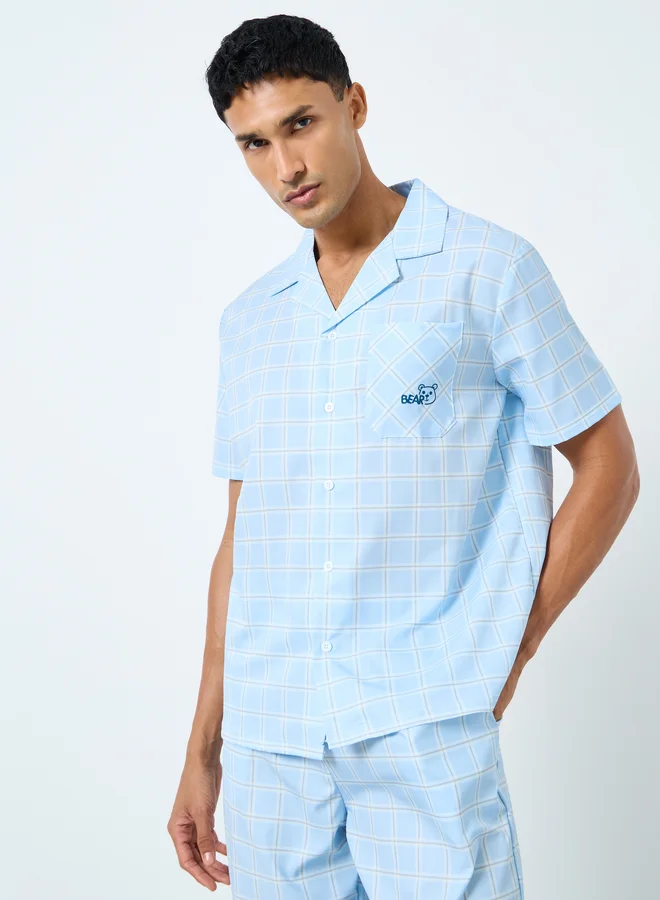 Styli Styli Men Blue Checked Shirt and Pyjama Set