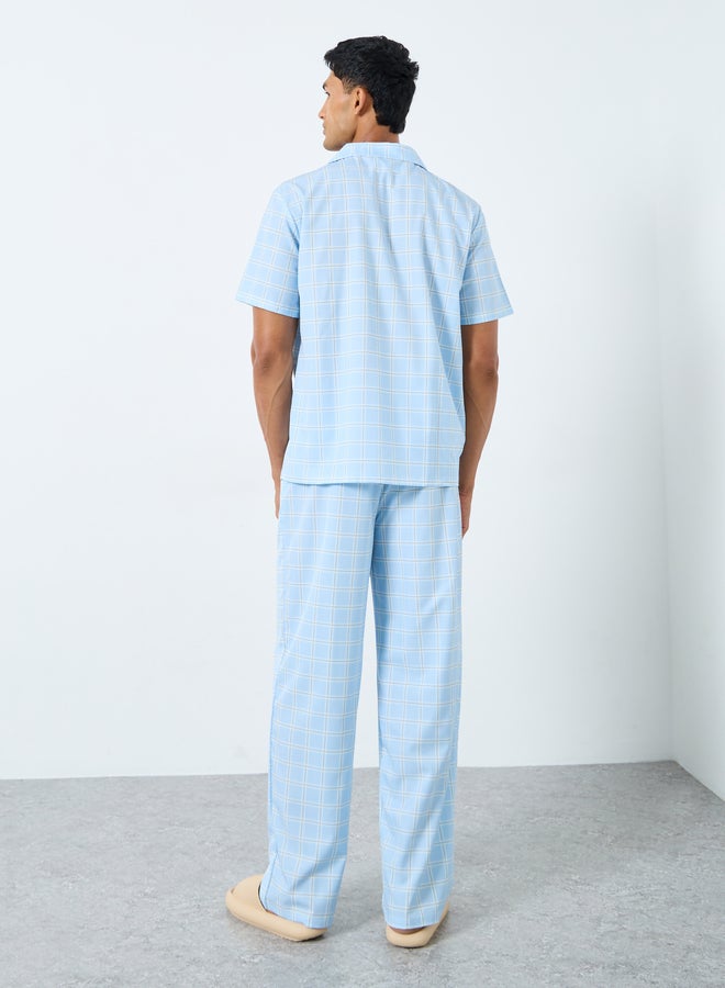 Styli Men Blue Checked Shirt and Pyjama Set - Image 4
