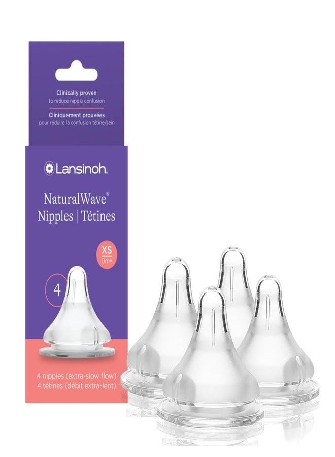 Lansinoh NaturalWave Baby Bottle Nipples, Extra Slow Flow, Size XS, 0+ Months, 4 Count - 100% Soft, Durable Silicone, Made Without BPA BPS, Anti-Colic, Supports Baby’s Developing Mouth and Teeth - Image 1